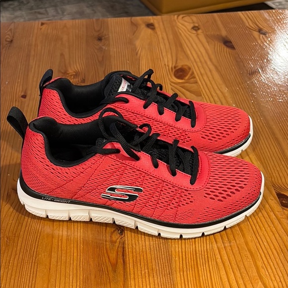 Skechers Red and Black lite-weight Athletic Shoes Breathable Knit Design - Picture 4 of 11